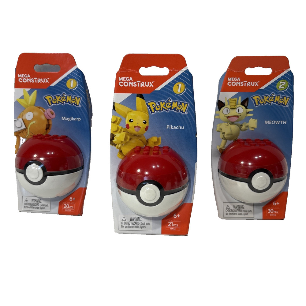 Mega Construx Pokemon Pokeball Series 1, 2 Pikachu Magikarp Meowth Building Toys